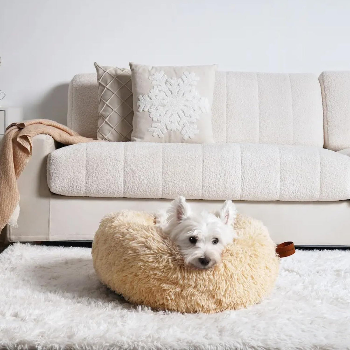 Light gray plush donut bolster dog bed, XX-Large – view 4