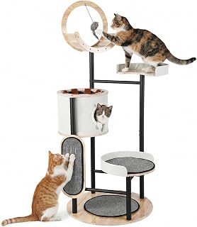 66-Inch Multi-Level Cat Furniture with Scratching Post and Hammock