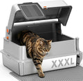 Light grey extra-large stainless steel covered cat litter box