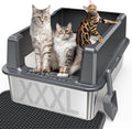 Gray stainless steel cat litter box with lid and scoop – view 2