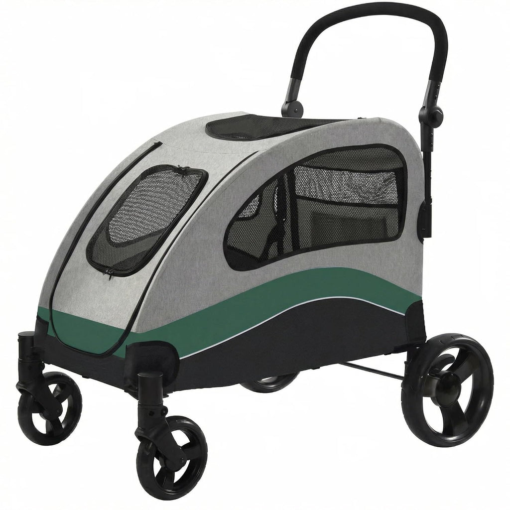 Yellow extra large dog stroller with steel frame and large wheels – view 3