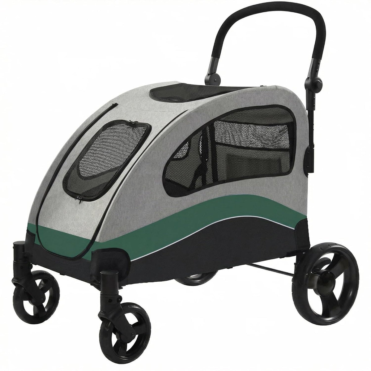 Yellow extra large dog stroller with steel frame and large wheels – view 3