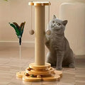 Solid Wood Cat Turntable Scratching Post with Teaser Stick, 40x29 cm, 1 Piece