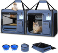 Blue double cat travel carrier with litter box compartment