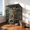 Black multi-tier metal wire indoor cat cage enclosure