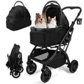 Black 5-in-1 small dog stroller with removable carrier