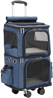 Breathable Foldable Soft-Sided Wheeled Pet Travel Carrier, Model 20123, Blue
