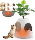 Cat Cave, 3-in-1 Kitty House Condo with Plant, Cushioned Bed and Scratchers, White, Size M