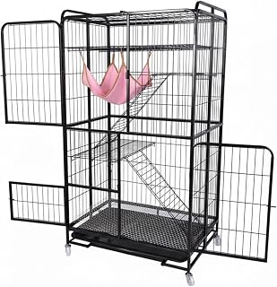 4-Tier Wire Cat Cage Crate, 53.5 Inch Foldable with Wheels