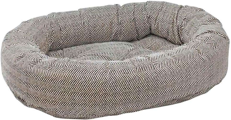 Medium herringbone oval donut dog bed with tufted cushion