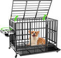 37 inch heavy duty dog crate on wheels with rotating stainless steel bowls