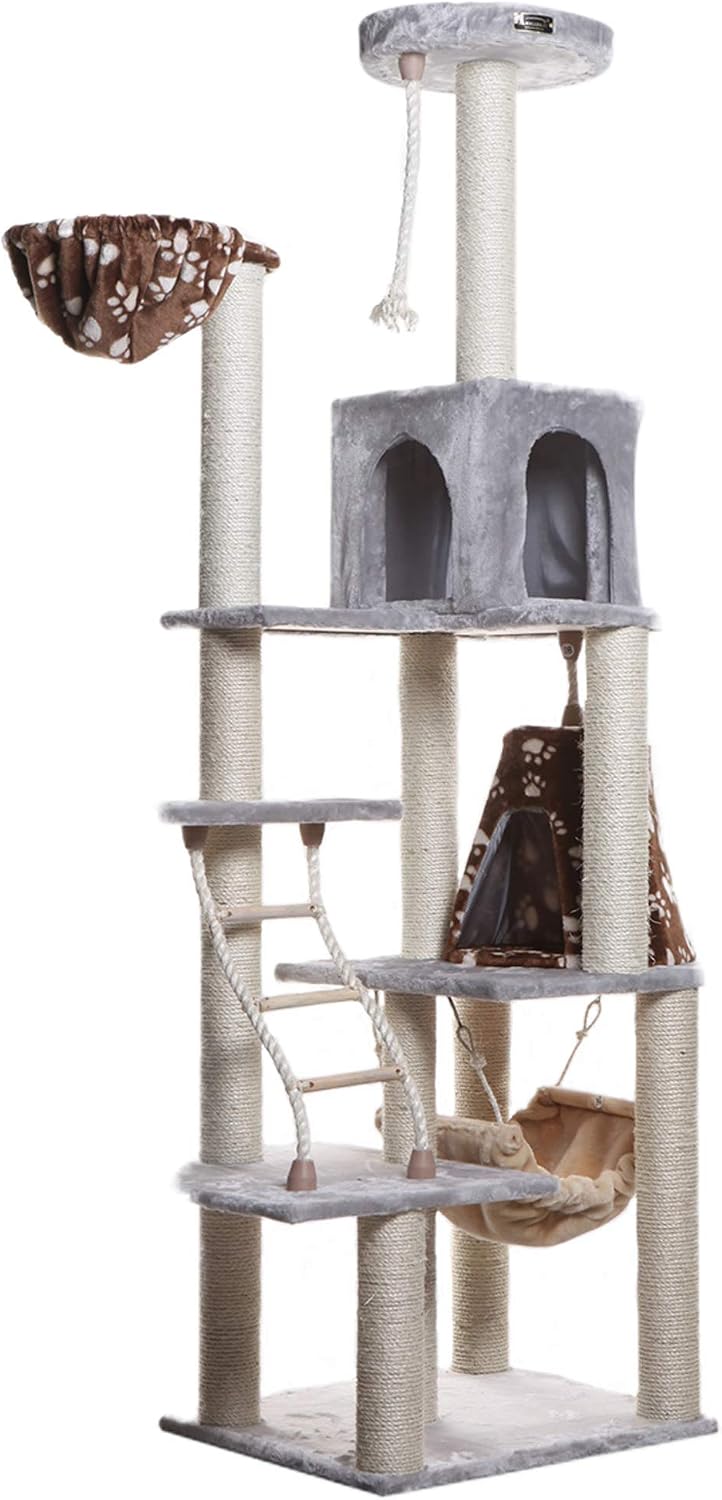 Silver gray 78 inch tall multi-level cat tree