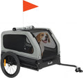Dog bike trailer with flip-down ramp tailgate and safety flag