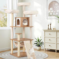 68 inch modern wooden cat tree with top perch, condo and hammock