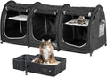 Foldable three compartment fabric cat show cage with hammocks and mats