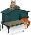 Heated Cat House for Outside Cats in Winter, Elevated with Escape Door, Waterproof Awning and Heater, for Barn