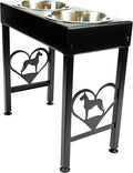Tall elevated steel dog feeder with two stainless bowls
