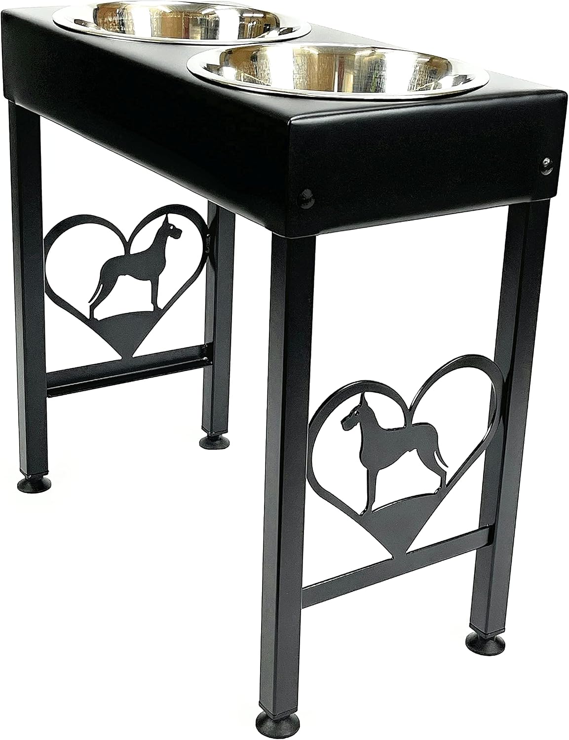 Tall elevated steel dog feeder with two stainless bowls