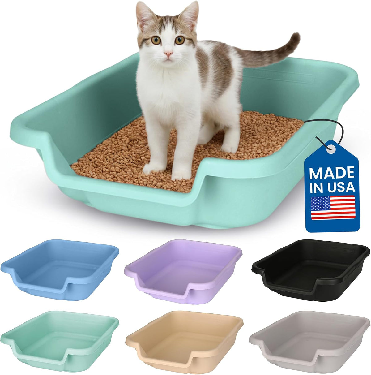 Two gray jumbo low entry open-top cat litter boxes – view 16