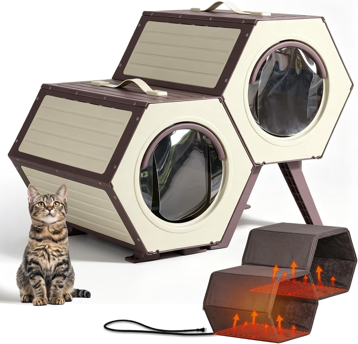 Large insulated heated outdoor cat house with liner and side escape door – view 3