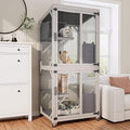 71.2 Inch Wooden Catio with Wheels, 3 Platforms and Resting Box