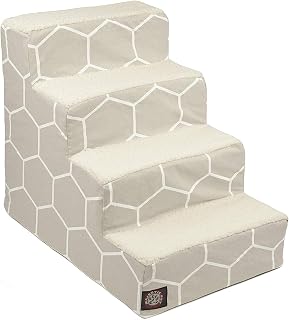 Majestic Pet 4-Step Portable Pet Stairs for Small Dogs and Cats, Supports 250 Lbs, Washable Cover, Gray Hexo