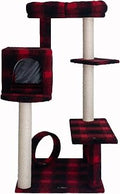 Armarkat B5008 50-Inch Real Wood Cat Tree with Veranda, Bench, Mini Perch and Lounger, Scotch Plaid, Black/Red