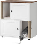 White two-story litter box enclosure end table with scratching post