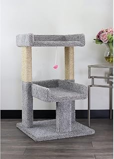 Maykoosh Artisanal Abode Spacious Cat Tree Perch for Large Cats, Carpet Upholstered, Sturdy Wood Construction, Light Gray