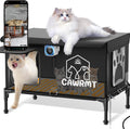Black large heated outdoor cat house with built-in camera