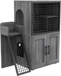 Wax wood double-tier litter box enclosure with climbing ladder and platform