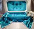 White and turquoise medium pet burial casket with domed lid