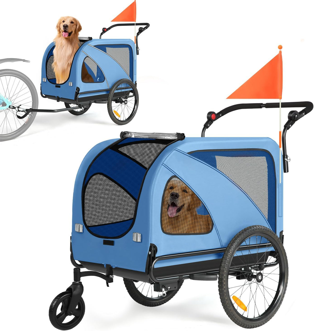 Dog bike trailer converted to stroller with quick release wheels – view 3
