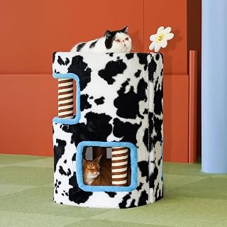 ZEZE Cow-Print 2-Tier Plush Cat Tree Condo with Removable Panels, 26.8 Inch