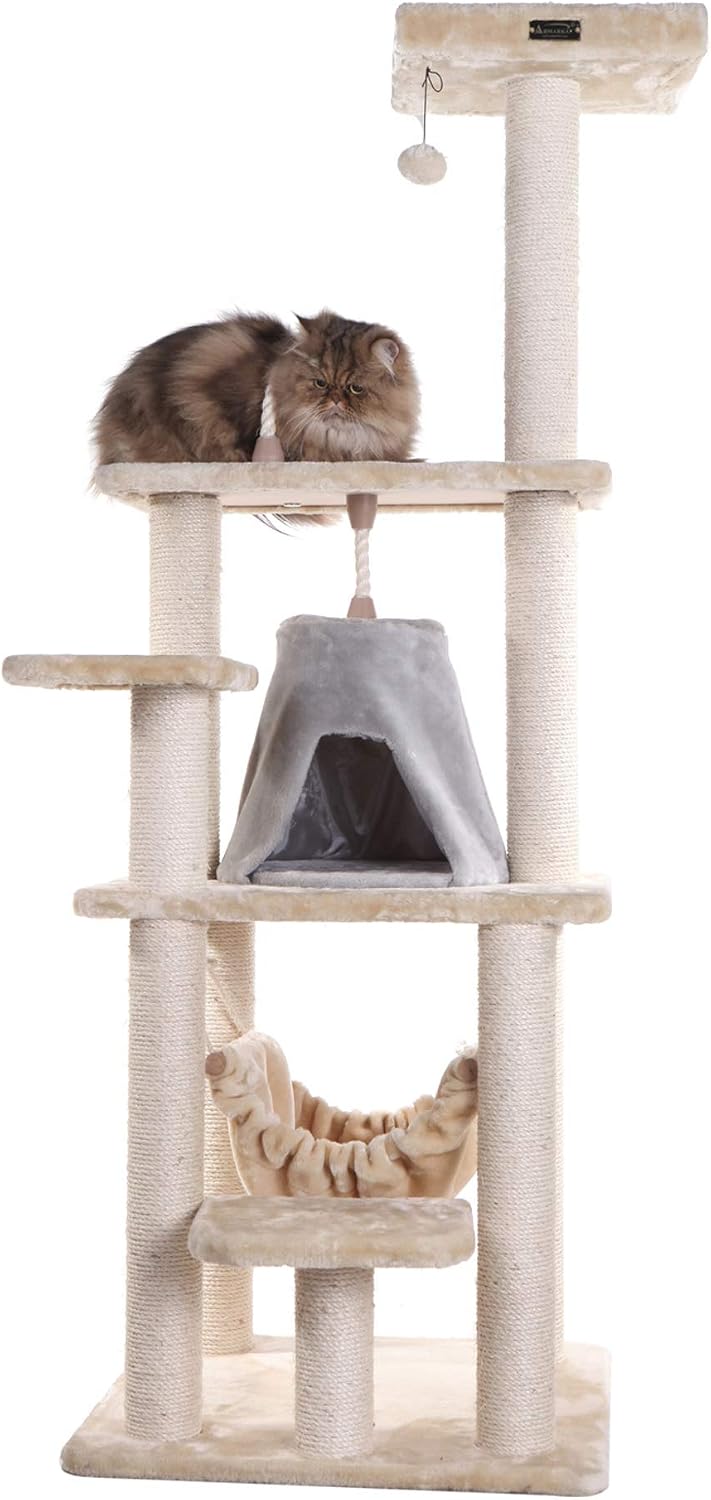 65 inch real wood multi-level cat tree condo