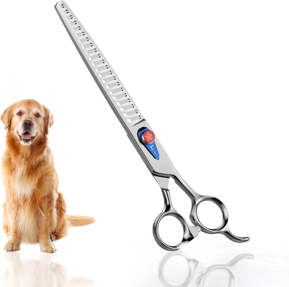 Pair of 8 inch straight stainless steel dog grooming shears with offset handle – view 4