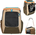 Earth-tone convertible cat backpack carrier with mesh panels