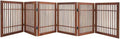 Brown freestanding 6-panel folding wooden dog gate, 24 inches tall