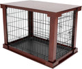 Mahogany wooden dog crate end table with sliding door