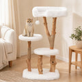 44 inch wooden cat tree with natural branches and plush top perch