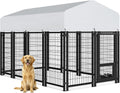 Welded wire outdoor dog kennel with waterproof roof and swivel feeding bowls