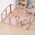 Clear acrylic 10-panel puppy playpen with pink frames set up indoors