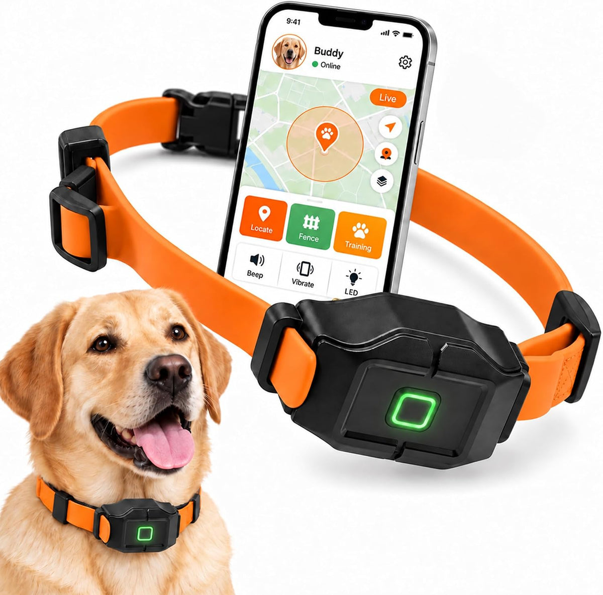 Blue GPS wireless dog fence collar with adjustable strap – view 4