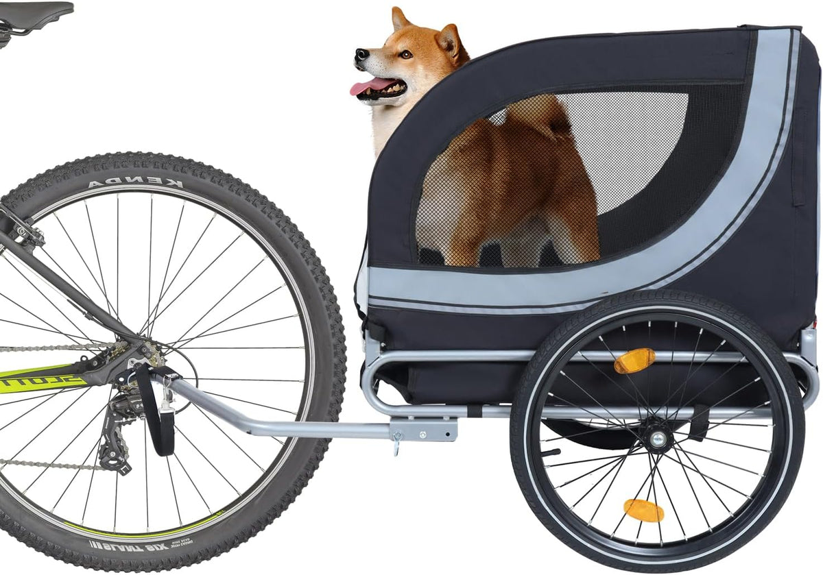Dog bike trailer for large dogs hitched behind a bicycle