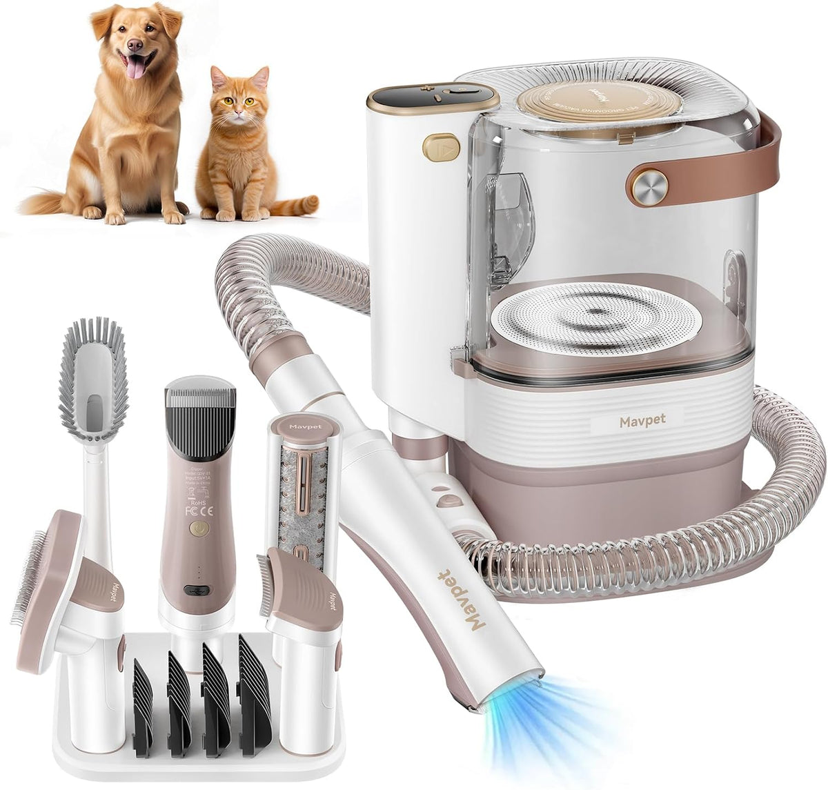 Dog grooming vacuum with 3.2L canister and grooming attachments