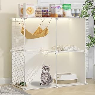 Indoor Cat Cage Playpen with Cat Hammock, DIY Assembly, White, 28.3