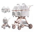 Beige double pet stroller with two detachable side-by-side carriers