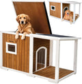 Large 59 inch insulated wooden dog house with elevated floor and open roof