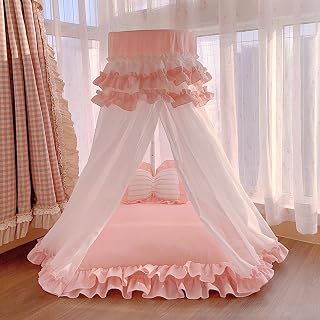 Princess Cake House Cat Bed and Dog Bed with Lace Teepee Tent, Thick Cushion and Pillow, Washable, Rouge Pink