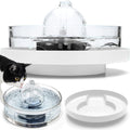 Glass cat water fountain on a white raised stand